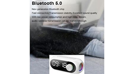 SGE TEKNOLOJİ ŞARJLI BLUETOOTLU RADYOLU HOPARLÖR IŞIKLI ALARM LCD EKRANLI MASA SAATİ TERMOMETRE