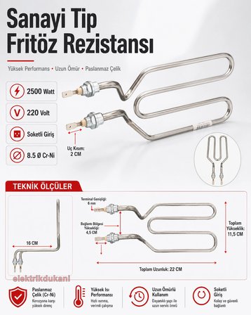 ENDER Sanayi Tipi Fritöz Rezistansı 2500 Watt 220 Volt 8.5 ? Cr-Ni