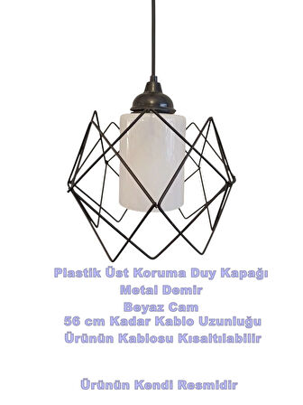 DMR Telli Baklava Camlı Tekli Avize E-27 SİYAH