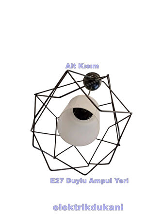 DMR Telli Baklava Camlı Tekli Avize E-27 SİYAH