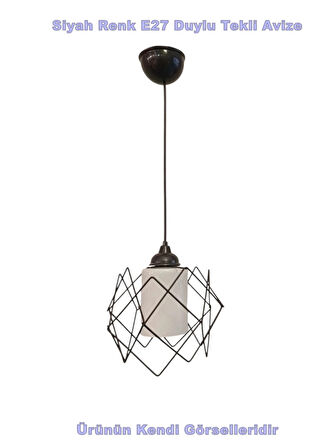 DMR Telli Baklava Camlı Tekli Avize E-27 SİYAH