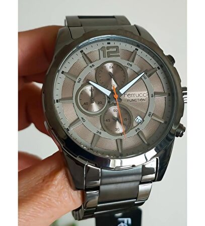 Ferrucci Çelik Multifonksiyonlu Takvimli Gri Renk Erkek Kol Saati+Bileklik