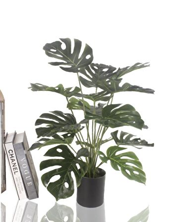 Yapay Çiçek Monstera Deve Tabanı Metal Mat Siyah Saksılı Yapay Bitki Salon Çiçeği