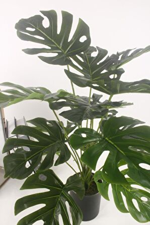 Yapay Çiçek Monstera Deve Tabanı Metal Mat Siyah Saksılı Yapay Bitki Salon Çiçeği