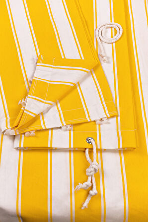 Boy:200 Kalın - Su Geçirmez Düğmeli Kuş Gözlü Bağcık Hediyeli Balkon Perdesi Sarı-Beyaz