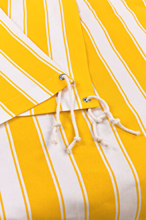 Boy:200 Kalın - Su Geçirmez Düğmeli Kuş Gözlü Bağcık Hediyeli Balkon Perdesi Sarı-Beyaz