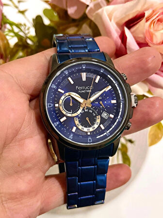Ferrucci Fonksiyonları Aktif&Takvimli Lacivert Çelik Erkek Kol Saati+Bileklik Hediye