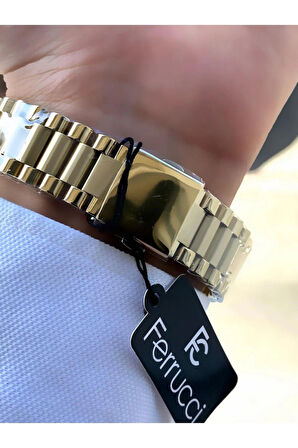 Ferrucci Gün&Tarih Göstergeli Çelik Erkek Kol Saati Altın Renk