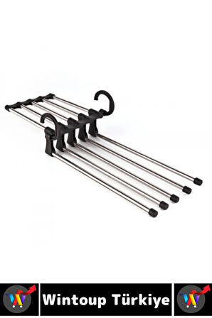 Kompakt Yer Tasarruflu Kemer Pantolon Eşarp Gardırop Dolap İçi 5 in 1 Hareketli Pantolon Askılığı