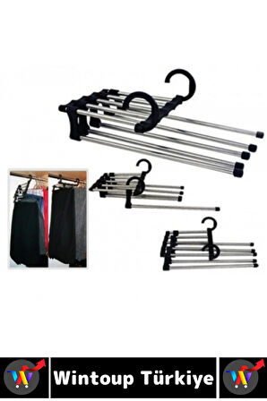 Kompakt Yer Tasarrufu Kemer Pantolon Eşarp Gardırop Dolap 5 in 1 Hareketli Pantolon Askılığı 2 Adet