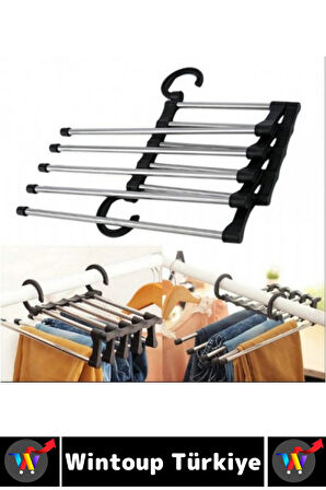 Kompakt Yer Tasarrufu Kemer Pantolon Eşarp Gardırop Dolap 5 in 1 Hareketli Pantolon Askılığı 2 Adet