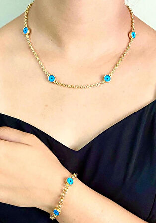 Ferrucci Gold Çelik Zirkon Taşlı Şık Kadın Kol Saat+Nazarlıklı Set Hediyeli
