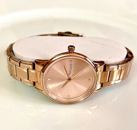 Ferrucci Rosegold Sade Tasarım Çelik Kadın Kol Saat+Bileklik Hediye
