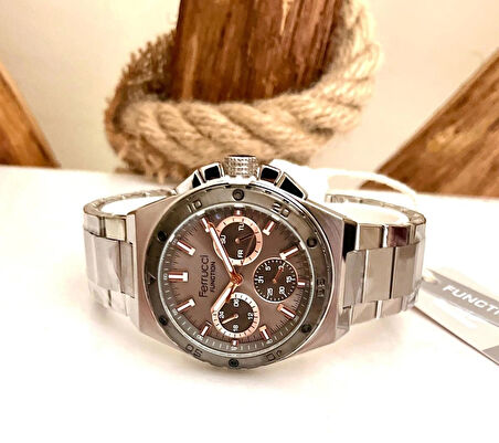 Ferrucci Spor Model Fonksiyonlu Çelik Erkek Kol Saati+Bileklik Hediye