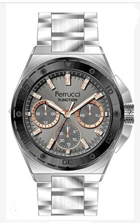 Ferrucci Spor Model Fonksiyonlu Çelik Erkek Kol Saati+Bileklik Hediye