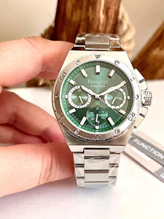 Ferrucci Spor Model Fonksiyonlu Çelik Erkek Kol Saati+Bileklik Hediye
