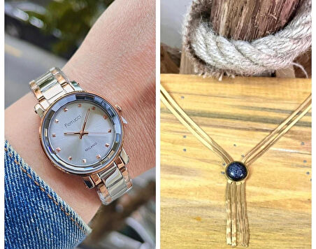 Yeni Sezon Sade Şık Çelik Kadın Kol Saati+İtalyan Çelik Kolye Hediye