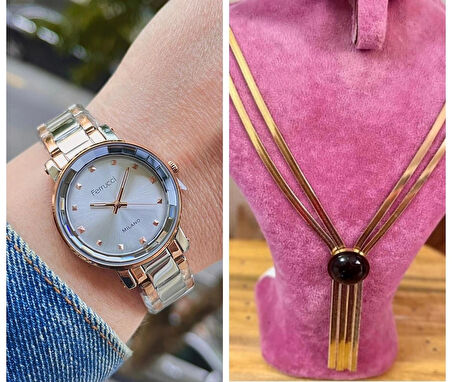 Yeni Sezon Sade Şık Çelik Kadın Kol Saati+İtalyan Çelik Kolye Hediye