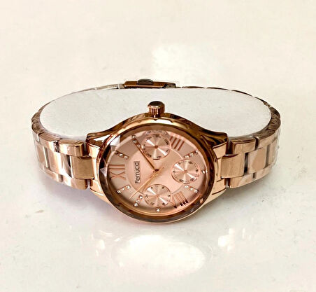 Ferrucci Rosegold Çelik Zirkon Taşlı Şık Model Kadın Kol Saat+Bileklik Hediye