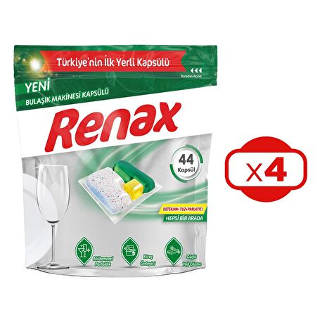 Renax Bulaşık Makinesi Kapsülü Hepsi Bir Arada 44 Lü x 4 Adet (176 Kapsül)