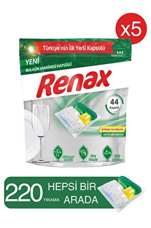 Renax Bulaşık Makinesi Kapsülü Hepsi Bir Arada 44 Lü - 5 Paket