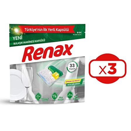 Renax Bulaşık Makinesi Kapsülü Hepsi Bir Arada 33 Lü x 3 Adet (99 Kapsül)