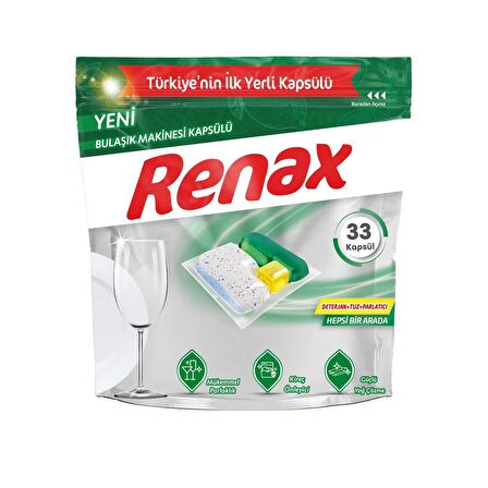 Renax Bulaşık Makinesi Kapsülü Hepsi Bir Arada 33 Lü x 3 Adet (99 Kapsül)