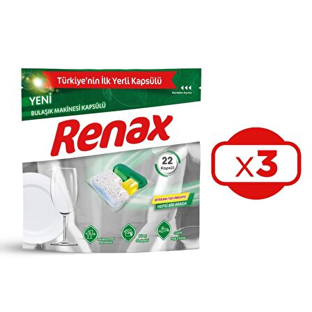 Renax Bulaşık Makinesi Kapsülü Hepsi Bir Arada 22 Li x 3 Adet