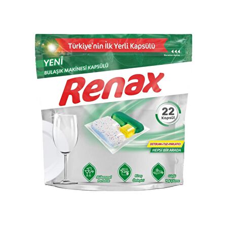 Renax Bulaşık Makinesi Kapsülü Hepsi Bir Arada 22 Li x 3 Adet