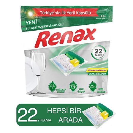 Renax Bulaşık Makinesi Kapsülü Hepsi Bir Arada 22 Li x 3 Adet