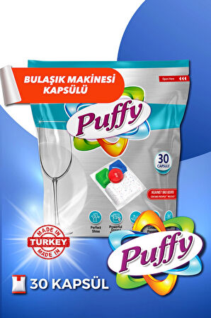 Puffy Hepsi Bir Arada Bulaşık Makinesi Deterjanı Kapsül 30 Yıkama