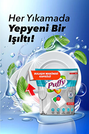 Puffy Hepsi Bir Arada Bulaşık Makinesi Deterjanı Kapsül 30 Yıkama