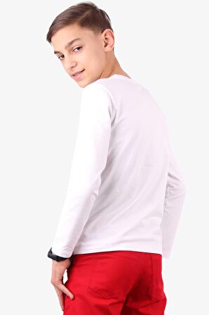 Breeze Türk Bayraklı Çocuk Uzun Kollu Tişört Kırmızı- 9-14 Yaş, Beyaz