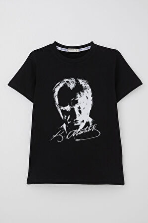 Breeze Erkek Çocuk Tişört Atatürk Baskılı 4-14 Yaş, Siyah