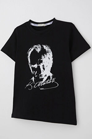 Breeze Erkek Çocuk Tişört Atatürk Baskılı 4-14 Yaş, Siyah