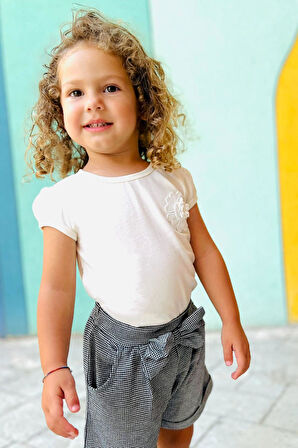 Breeze Kız Bebek Tişört Çiçek Nakışlı 9 Ay-3 Yaş, Ekru