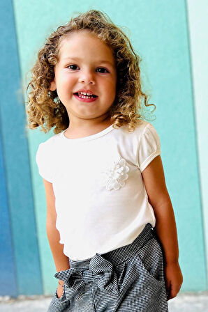 Breeze Kız Bebek Tişört Çiçek Nakışlı 9 Ay-3 Yaş, Ekru