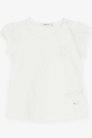 Breeze Kız Bebek Tişört Çiçek Nakışlı 9 Ay-3 Yaş, Ekru