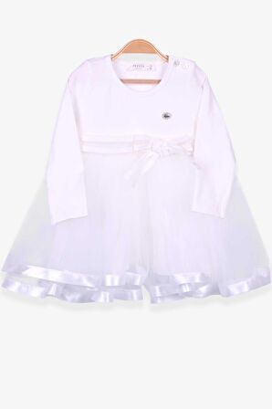 Breeze Kız Çocuk Uzun Kollu Elbise Fiyonklu 1.5-5 Yaş, Ekru