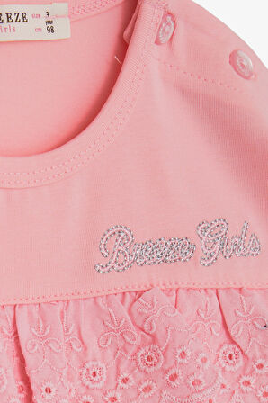 Breeze Kız Çocuk Uzun Kollu Tişört Güpürlü 1-4 Yaş, Pudra