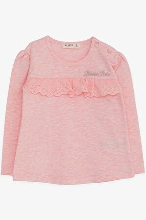 Breeze Kız Çocuk Uzun Kollu Tişört Güpürlü 1-4 Yaş, Somon Melanj