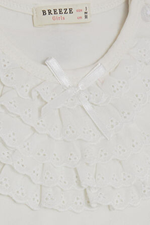 Breeze Kız Bebek Tişört Güpürlü 9 Ay-3 Yaş, Ekru