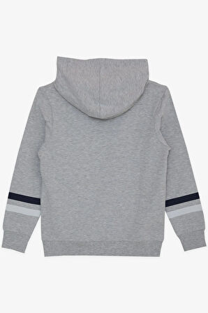 Breeze Erkek Çocuk Sweatshirt Kapüşonlu Nakışlı 9-15 Yaş, Gri Melanj