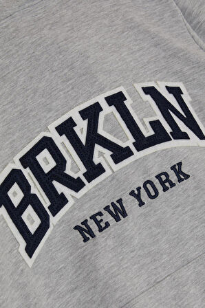 Breeze Erkek Çocuk Sweatshirt Kapüşonlu Nakışlı 9-15 Yaş, Gri Melanj