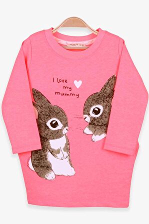Breeze Kız Çocuk Tunik Tavşan Desenli 1.5-5 Yaş, Neon Pembe