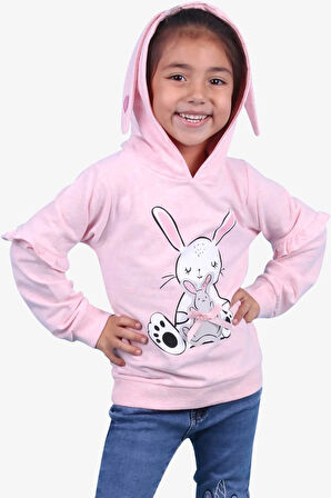 Breeze Kız Çocuk Sweatshirt Tavşan Baskılı 1.5-5 Yaş, Somon Melanj