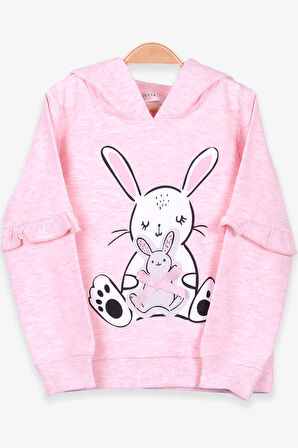 Breeze Kız Çocuk Sweatshirt Tavşan Baskılı 1.5-5 Yaş, Somon Melanj