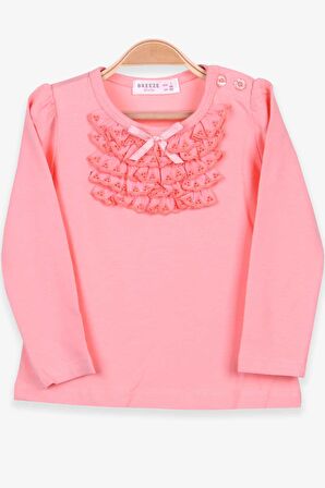 Breeze Kız Bebek Uzun Kollu Tişört Güpürlü Fiyonklu 6 Ay-8 Yaş, Somon