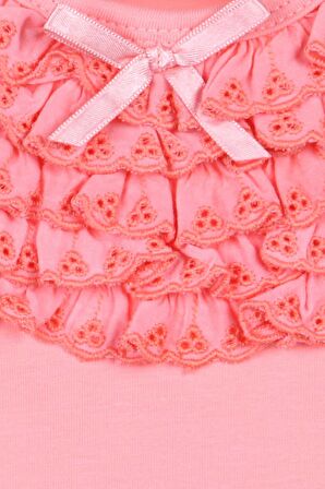 Breeze Kız Bebek Uzun Kollu Tişört Güpürlü Fiyonklu 6 Ay-8 Yaş, Somon