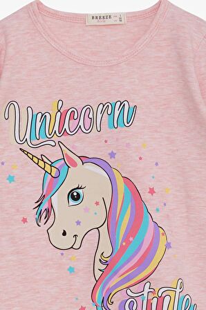 Breeze Kız Çocuk Uzun Kollu Tişört Unicorn 2-6 Yaş, Somon Melanj